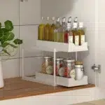 Double-Layer Pull-Qut Kitchen Storage Rack, Non-Slip, Stable, Multi-FunctionalStorage Box with Five Hooks, under Sink Brush - Image 8