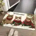 3 Cats Christmas Welcome Doormat | Machine Washable Polyester Rug with Anti-Slip PVC Backing | Fade Resistant Holiday Decor Mat for Door Porch Kitchen and Living Room - Image 4
