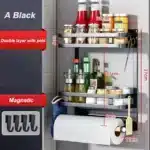2 Layer Magnetic Refrigerator Shelf Organiser | Wall Mounted Metal Fridge Side Storage Rack | Kitchen Seasoning Bag and Spice Organiser for Fridge and Kitchen Wall - Image 13