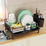 Metal Dish Draining Rack with Drain Tray and Drip Line | Cup Holder and Cutlery Holder Kitchen Countertop Storage Rack | All-in-One Drying Rack Organiser for Kitchen Sink - Image 2