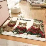 3 Cats Christmas Welcome Doormat | Machine Washable Polyester Rug with Anti-Slip PVC Backing | Fade Resistant Holiday Decor Mat for Door Porch Kitchen and Living Room - Image 5