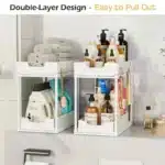 Double-Layer Pull-Qut Kitchen Storage Rack, Non-Slip, Stable, Multi-FunctionalStorage Box with Five Hooks, under Sink Brush - Image 6