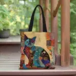 Floral Cat Pattern Tote Bag, Aesthetic Canvas School Shoulder Bag, Lightweight Grocery Shopping Bag - Image 2