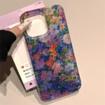 Retro Oil Painting Floral Flower Phone Case For iPhone 16 15 14 13 Pro Max Korean Aesthetics Sequins Shockproof Protective Cover - Image 2