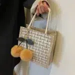 Retro Braided Jute Tote Bag – Large Capacity Beach & Grocery Bag, Women’s Boho Handbag & Lunch Tote - Image 14