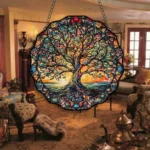 5.9inch Tree of Life Wall Art Decor Sun Hanging Sign Round Indoor Outdoor Window Acrylic Welcome Plate Pendant Decoration - Image 2
