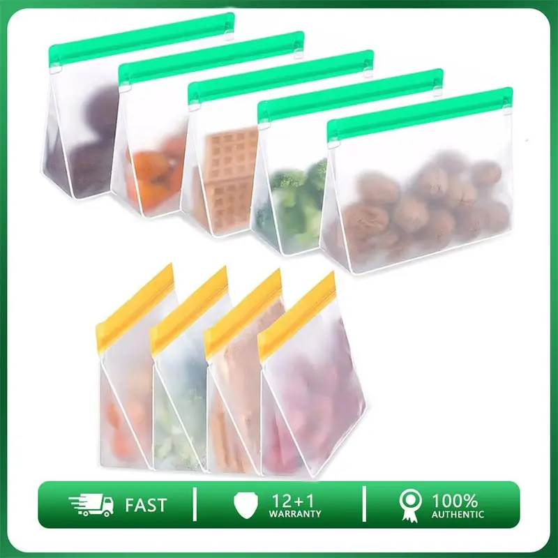 Sd903eefe2863496ba9cfdf6eba72e2feA-1.webp Reusable PEVA Food Storage Bags – Leakproof Stand-Up Freezer Bags (Sandwich, Snack & Quart Sizes, BPA-Free) - Image 1