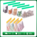 Reusable PEVA Food Storage Bags – Leakproof Stand-Up Freezer Bags (Sandwich, Snack & Quart Sizes, BPA-Free)