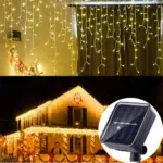 Solar Icicle Curtain Fairy Lights 3.5M | 96 LED Outdoor Waterproof IP65 String Lights | Warm White Multicolour Garden Wedding Christmas Party Eaves Decor - Image 10