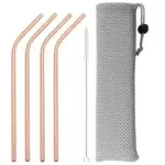 5pcs 304 Stainless Steel Straws Gold Reusable Straws Set Bent Drinking Straw With Bag Cleaning Brush Party Home Bar Accessory - Image 11