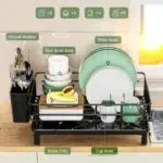Metal Dish Draining Rack with Drain Tray and Drip Line | Cup Holder and Cutlery Holder Kitchen Countertop Storage Rack | All-in-One Drying Rack Organiser for Kitchen Sink - Image 4