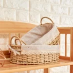 Wicker Storage Baskets for Shelves Organizing Decorative Natural Paper Rope Woven Serving Baskets Trays with Handle Liner - Image 2