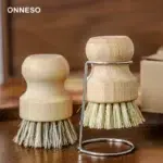 Natural Wooden Pot and Bowl Brush Set with Draining Stand | Eco-Friendly Sisal and Coconut Palm Plant Fibre Kitchen Scrub Brush | Zero Waste Dish Cleaning Tool