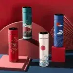 Chinese Style Vacuum Flask Temperature Display Retro Smart Insulated Water Bottle 304 Stainless Steel Thermal Cup Travel Portable
