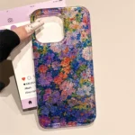 Retro Oil Painting Floral Flower Phone Case For iPhone 16 15 14 13 Pro Max Korean Aesthetics Sequins Shockproof Protective Cover - Image 3