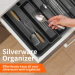 Cutlery Drawer Organiser, 33-57CM Expandable Utensil Tray for Kitchen with 8 Compartment Holders,for Spoons Forks Knives - Image 3