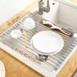 Foldable Stainless Steel Dish Drainer Roll Up Drying Rack Kitchen Sink Organizer UK - Image 13