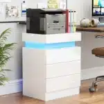 3-Drawer Wooden Nightstand with Charging Station | Bluetooth Light, UK Plug, 2AC+2USB Power Outlet for Bedroom & Living Room - Image 4