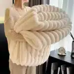 Soft Fluffy Throw Blanket for Bed 250GSM Warm Coral Fleece Striped Blanket for Winter Nap and Sleep - Image 5