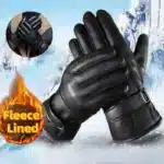 Touchscreen Leather Gloves – Winter Waterproof Windproof Fleece-Lined Outdoor Riding Gloves