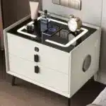 Modern Smart Bedside Table with Charging | USB LED Nightstand & Mini Locker Glass Cabinet for Bedroom - Image 4