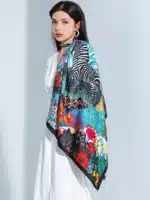 Luxury Square Silk Scarf – Women’s Satin Print Hijab, Shawl, Bandana, and Headband, 90x90cm