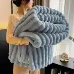 Soft Fluffy Throw Blanket for Bed 250GSM Warm Coral Fleece Striped Blanket for Winter Nap and Sleep - Image 6