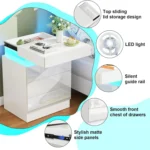 3-Drawer Wooden Nightstand with Charging Station | Bluetooth Light, UK Plug, 2AC+2USB Power Outlet for Bedroom & Living Room - Image 3