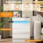 3-Drawer Wooden Nightstand with Charging Station | Bluetooth Light, UK Plug, 2AC+2USB Power Outlet for Bedroom & Living Room - Image 2