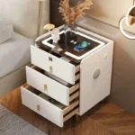 ModHomi Smart Nightstand Bedside Table | Wireless Charging, 3 Drawers, Fingerprint Lock & LED Cabinet - Bedroom Furniture