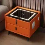 Modern Smart Bedside Table with Charging | USB LED Nightstand & Mini Locker Glass Cabinet for Bedroom