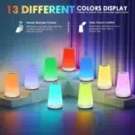 RGB LED Night Light with Remote Control | 13 Color Changing USB Rechargeable Touch Bedside Lamp - Image 3