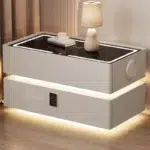 Nordic Decor Nightstand | LED Smart Storage Charging Speaker with 2 Drawers – Modern Pine Wood Bedside Table - Image 2