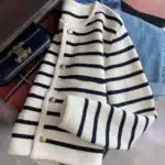 Women’s Stripe Knitted Cardigan – O-Neck Single Breasted Long Sleeve Crop Top, Casual Chic Sweater for Spring & Autumn