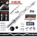 EZ Curl Bar 4ft 1'' Spinlock Standard - Curved Dumbbell Bar for Weight Lifting, Training Barbell, Gym & Home Fitness