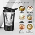 USB Charging Shaker Cup 450ml - Portable Protein Shaker & Meal Replacement Mixing Bottle for Gym
