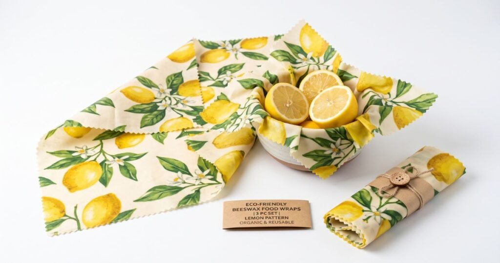 3pc set beeswax food wraps reusable environmental organic cotton wax cloth replace household plastic wrap washable lemon pattern review