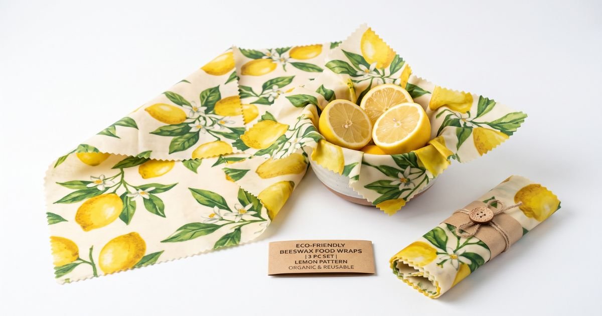 3pc set beeswax food wraps reusable environmental organic cotton wax cloth replace household plastic wrap washable lemon pattern review
