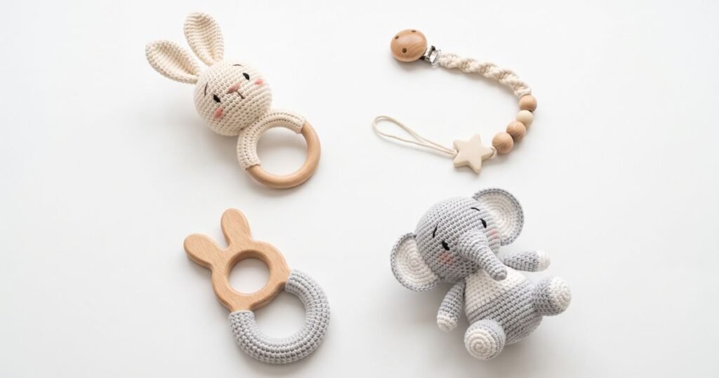4pcs newborn gift set baby crochet rattle pacifier clip teether bunny teether elephant toy photography background set 2 review