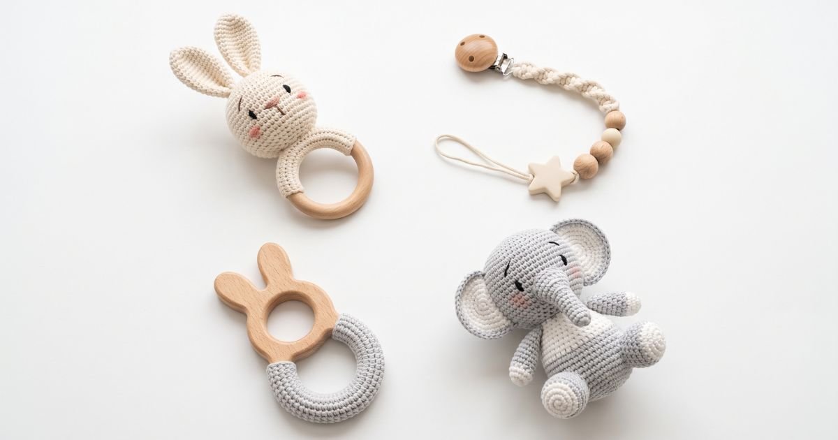 4pcs newborn gift set baby crochet rattle pacifier clip teether bunny teether elephant toy photography background set 2 review