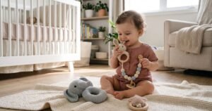 4pcs newborn gift set baby crochet rattle pacifier clip teether bunny teether elephant toy photography background set review