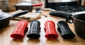 4pcs silicone pot handle grip covers heat resistant anti slip pot ear clip holder for kitche cast iron frying pan pot sleeve review
