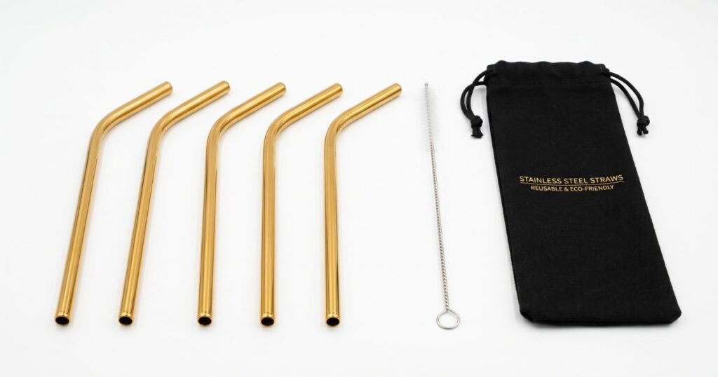 5pcs 304 stainless steel straws gold reusable straws set bent drinking straw with bag cleaning brush party home bar accessory review