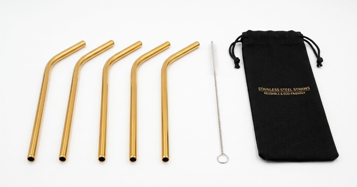 5pcs 304 stainless steel straws gold reusable straws set bent drinking straw with bag cleaning brush party home bar accessory review