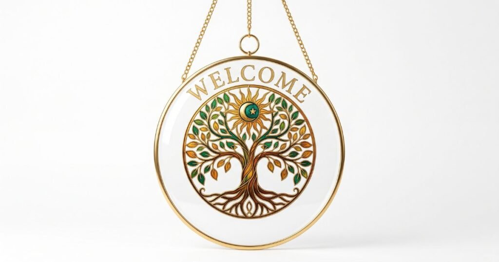 9inch tree of life wall art decor sun hanging sign round indoor outdoor window acrylic welcome plate pendant decoration review