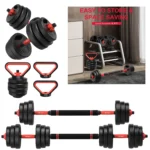 3-in-1 Adjustable Dumbbells Set 20kg with Extra Barbell Bar - Plastic-Coated Weight Plates for Home Gym