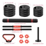 3-in-1 Adjustable Dumbbells Set 20kg with Extra Barbell Bar - Plastic-Coated Weight Plates for Home Gym - Image 6