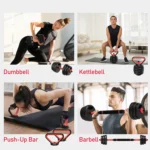 3-in-1 Adjustable Dumbbells Set 20kg with Extra Barbell Bar - Plastic-Coated Weight Plates for Home Gym - Image 4