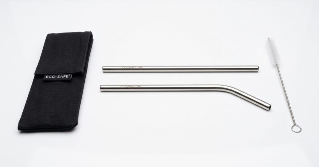 pack reusable stainless steel straws set 304 food grade straight bent with cleaning brush travel case review